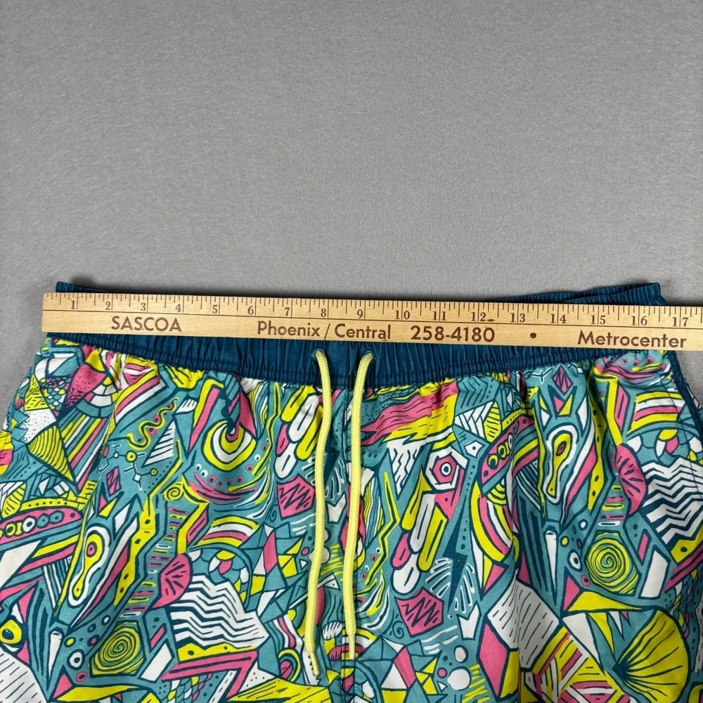 Rowdy Gentleman Mens M Swim Trunks‎ Blue Geometric Printed Drawstring Mesh Lined